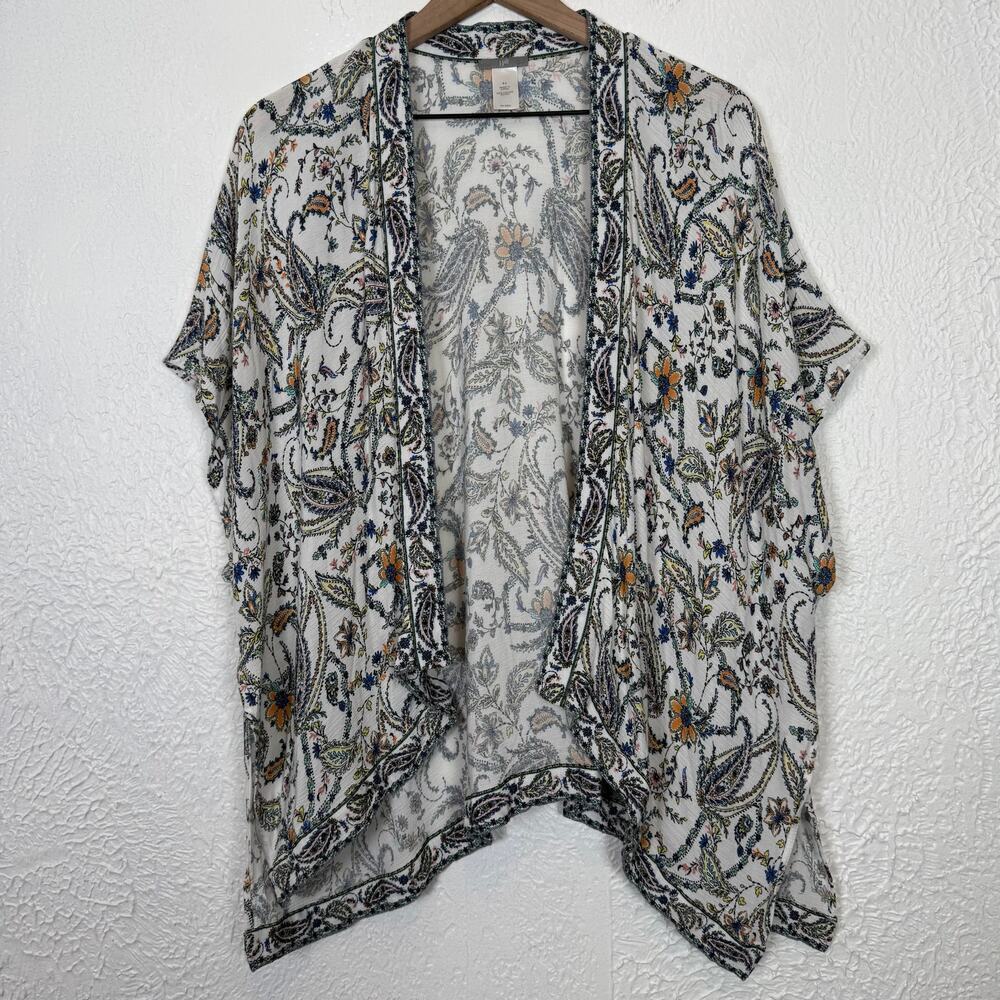 J.Jill Floral Paisley Open Front Short Sleeve Kimono Size S-L
